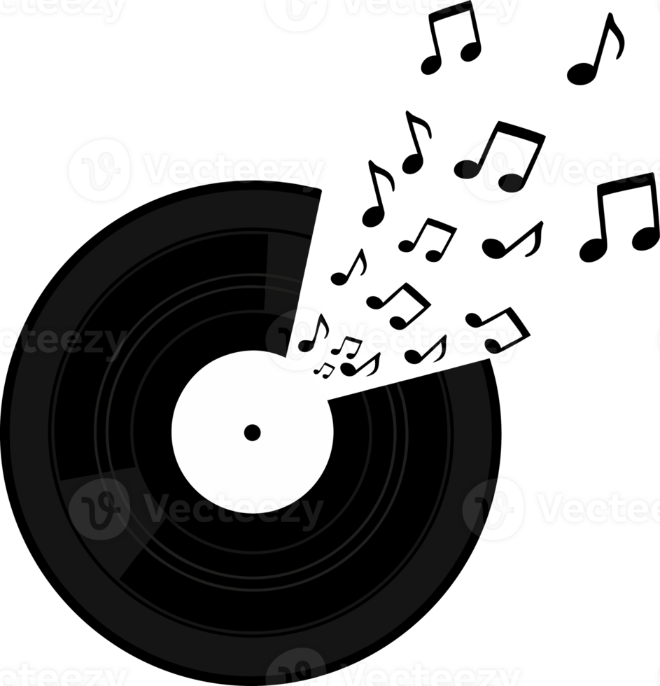 Retro Vinyl Record with Notes and Sound Waves Capturing Melody and Audio Vibes for Entertainment Use png