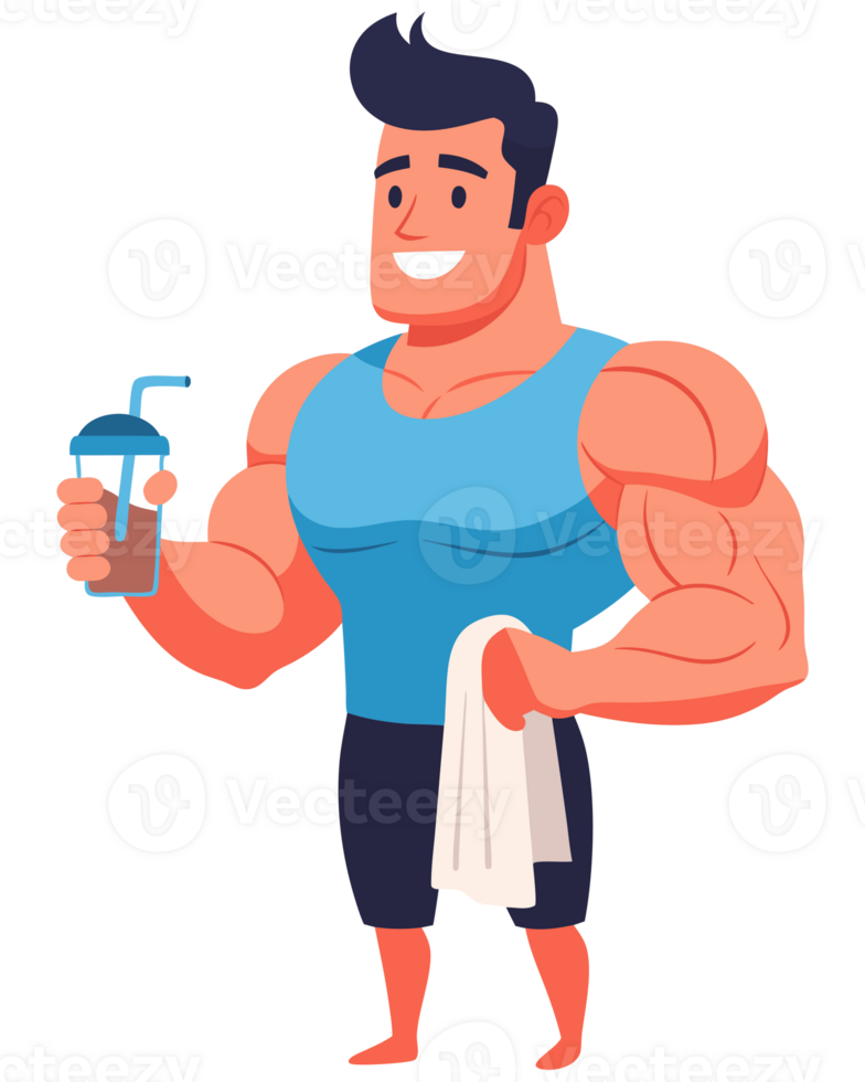 Fit Man Holding Protein Shake and Towel After Workout Embracing a Healthy Lifestyle with Strong Muscles and Motivating Energy png