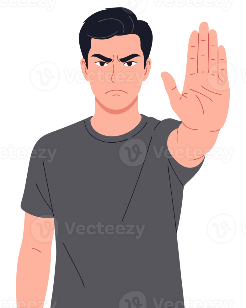 Concept of an Angry Man Showing a Stop Gesture to Refuse Boundary Violation in Communication and Personal Space Awareness png
