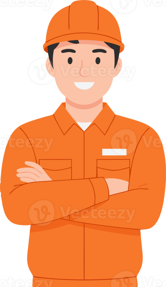 Professional Construction Worker in Safety Gear Smiling with Crossed Arms, Representing Safety and Hard Work Ethic in the Construction Industry png