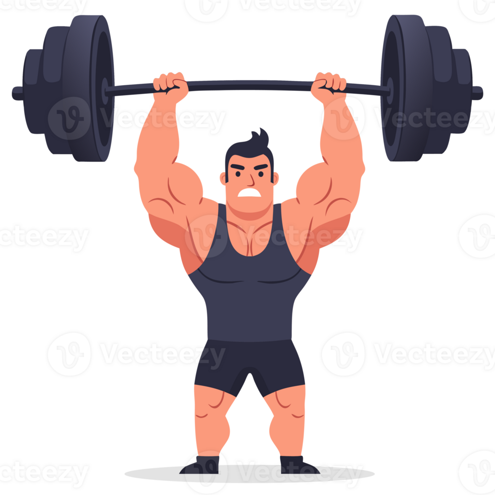 Powerful Man Lifting Heavy Barbell Symbolizing Determination and Strength in Weightlifting Concept png