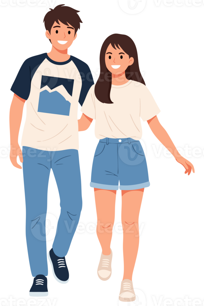 Young Couple Walking Together in Casual Attire, Embracing Friendship and Connection in Everyday Life, Representing Relationship Dynamics and Joyful Moments png