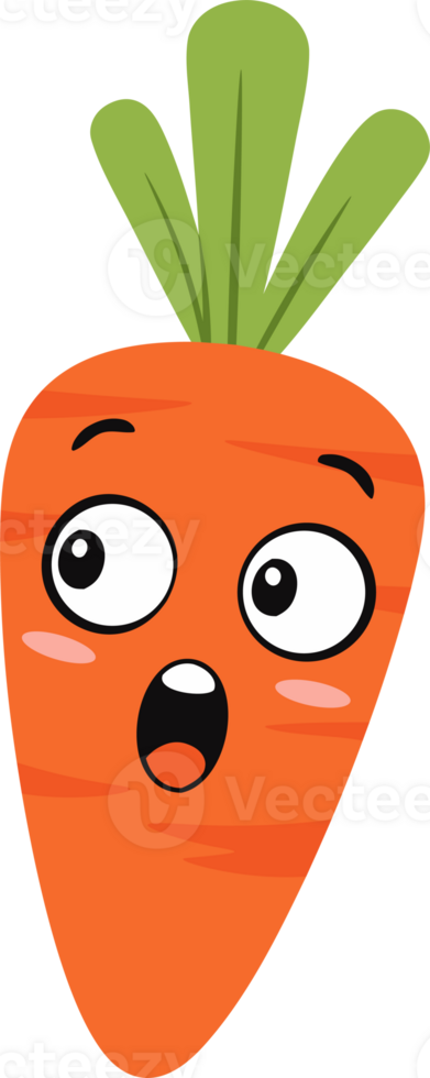 Cute and Cheerful Cartoon Carrot Character with Big Eyes and Excited Expression Perfect for Children's Illustrations and Educational Materials png