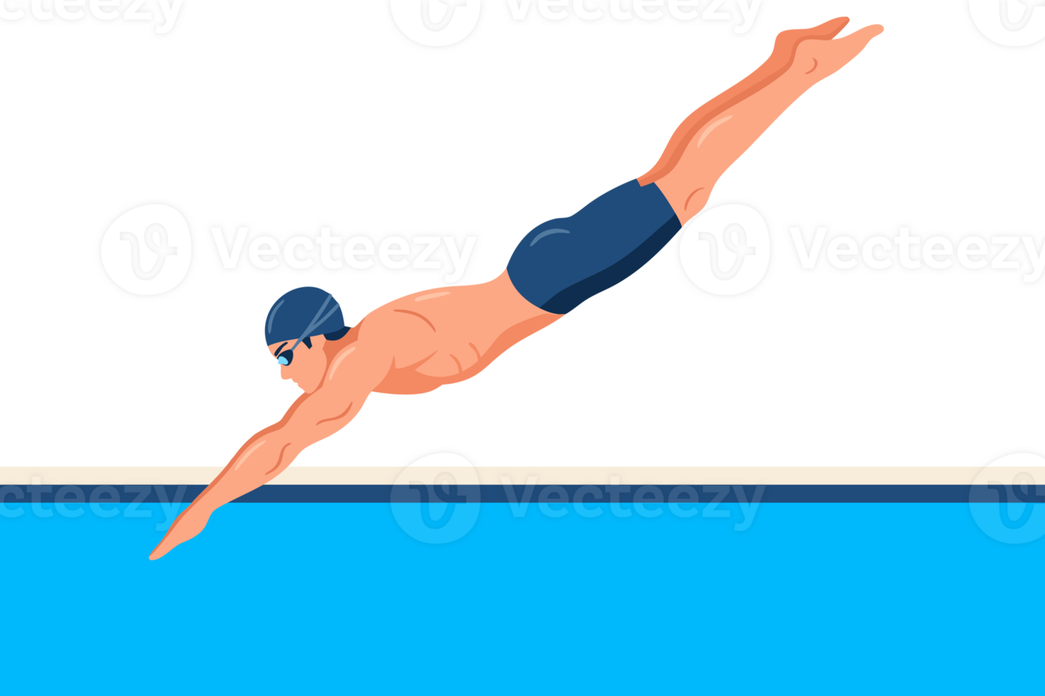 Professional Male Swimmer Diving into Pool Water in Competitive Sports Environment for Aquatic Athletic Activities png