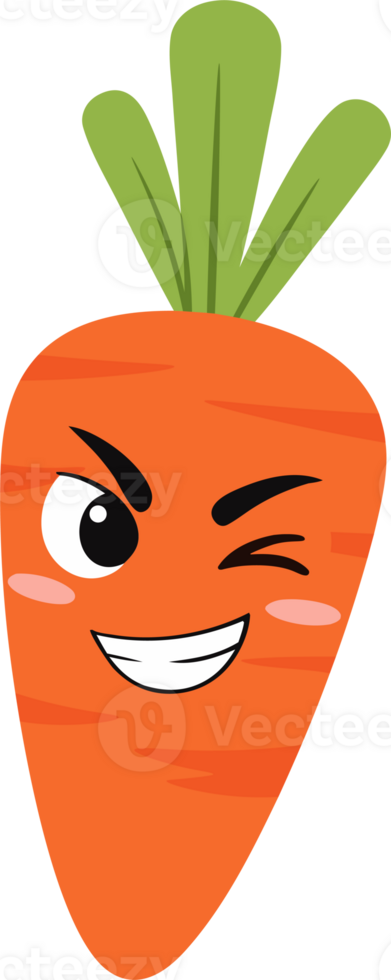 Cartoon Carrot Character Winking with a Playful Smile and Green Leaves on Top Perfect for Kids and Vegetable Related Themes png