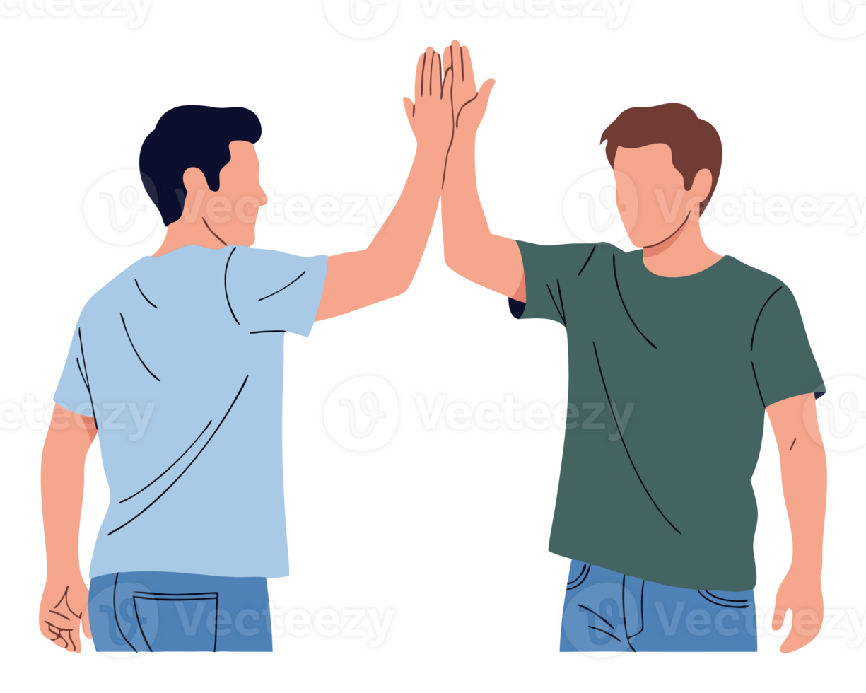 Two Men Celebrating Teamwork with High Fives in a Joyful Expression of Success and Collaboration During Their Achievement Moment png