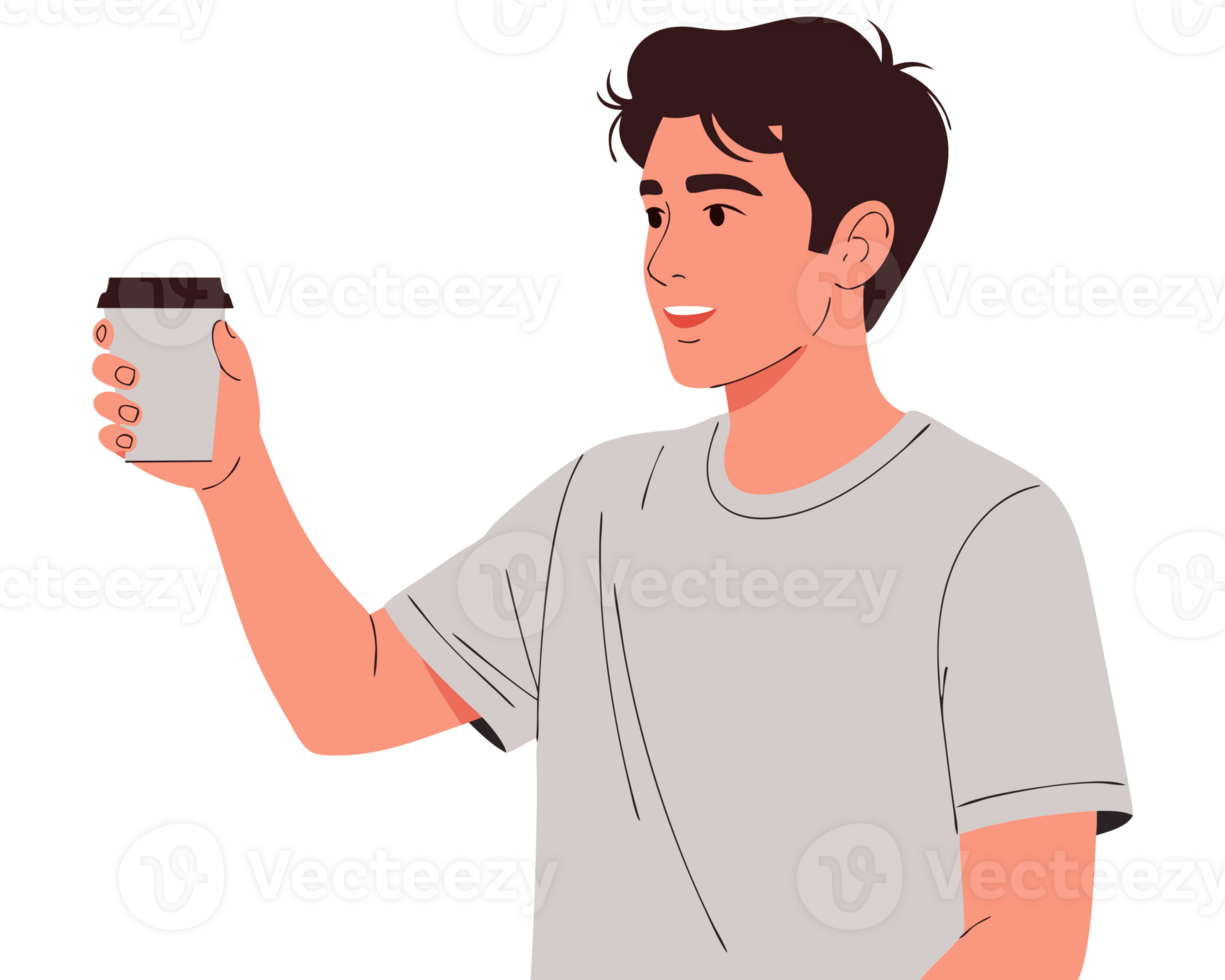 Casual Man Holding Coffee Cup in Refreshing Break Concept for Relaxation and Enjoyment in Everyday Life png