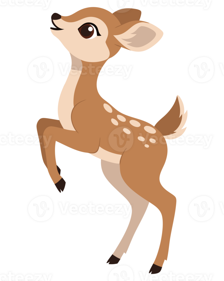 Charming Young Fawn in a Playful Stance, Surrounded by Nature's Splendor in a Whimsical Forest Setting, Emphasizing Wildlife Innocence and Natural Beauty png
