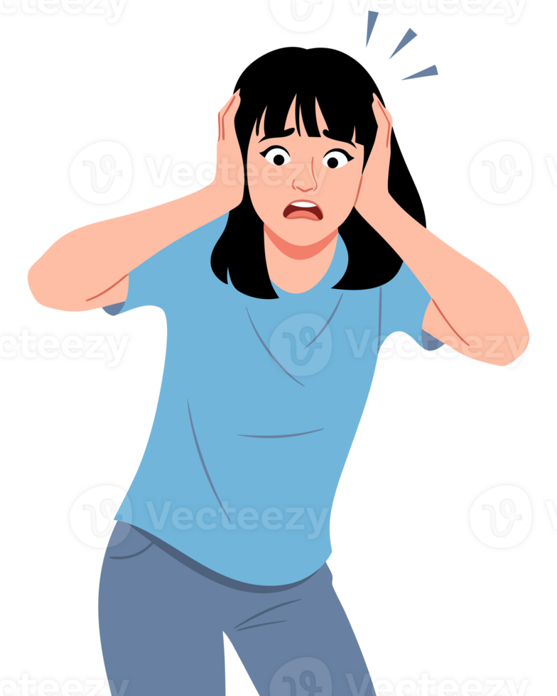 Stress and Anxiety Representation Worried Woman Biting Nails, Expressing Concern for Mental Health and Well-being in Illustrative Format png