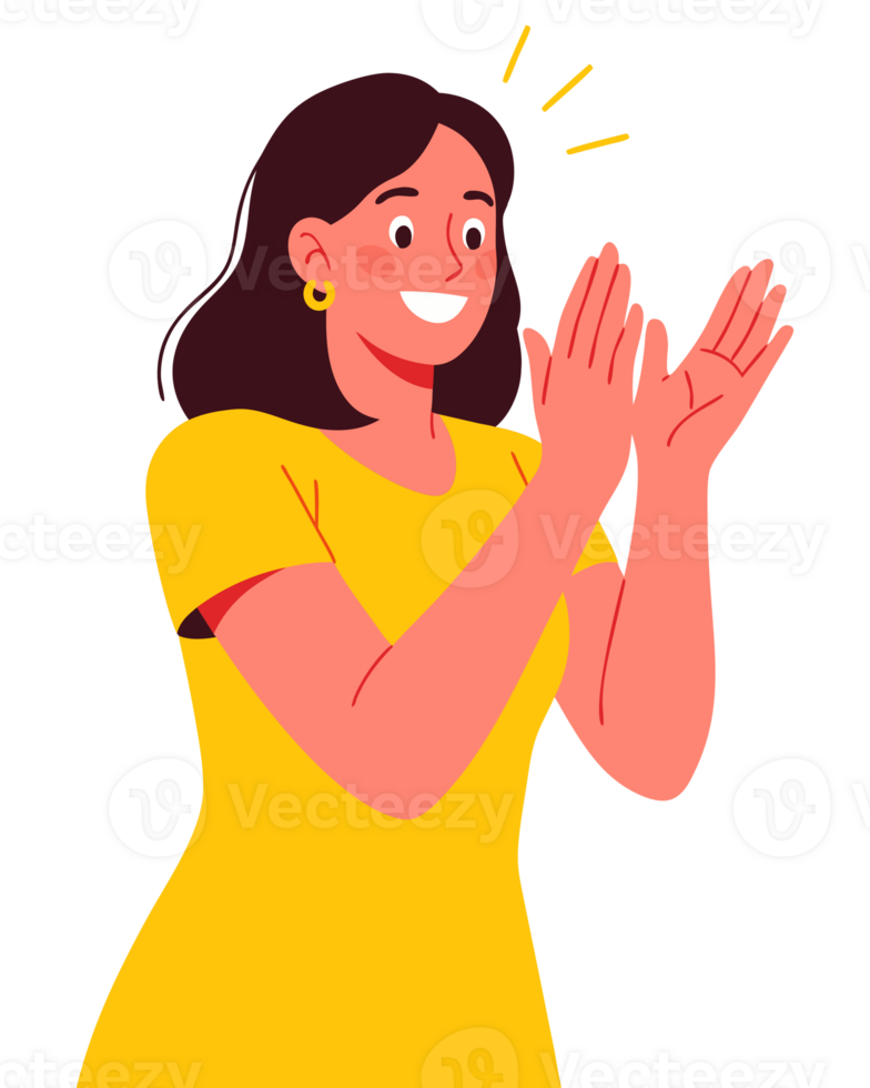 Happy Woman Clapping with Joyful Expression Showing Applause and Excitement in a Bright Yellow Top under Celebration Concept png