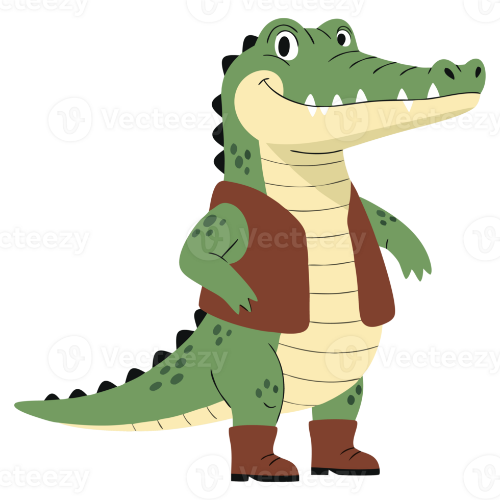 Playful Cartoon Alligator Mascot A Friendly Reptile Character for Fun and Engaging Designs in Children's Media and Educational Materials png