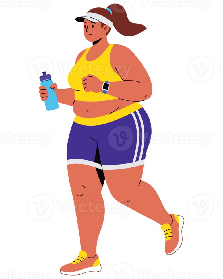 Energetic Woman Enjoying a Run in Sports Attire, Embracing a Healthy Lifestyle with a Positive Attitude and Hydration in Hand png