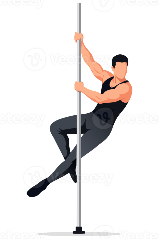 Athletic Man Displaying Strength and Flexibility in Pole Dance Workout Routine for Fitness Enthusiasts png