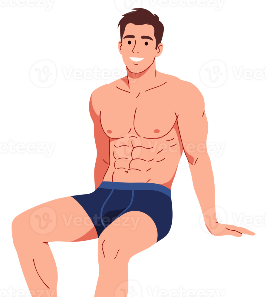 Fit and Muscular Man Sitting Confidently, Showcasing Impressive Abs, Radiating Health and Attractiveness in a Casual Pose png