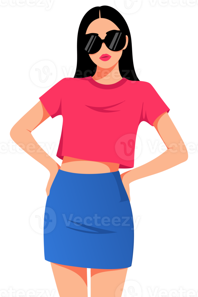 Confident Woman in Stylish Sunglasses and Casual Outfit Posing for Fashionable Stock Photo Illustrating Modern Trends and Chic Aesthetics png