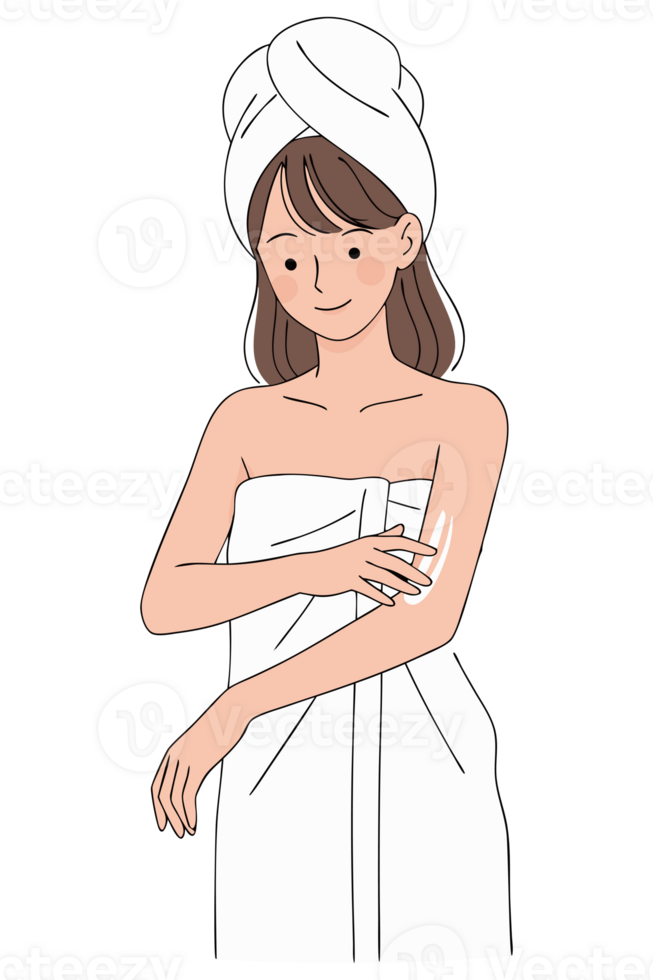 A Woman Applying Lotion in a Skincare Routine for Self-Care and Freshness with a Spa-Like Atmosphere and Emphasis on Relaxation and Wellness png