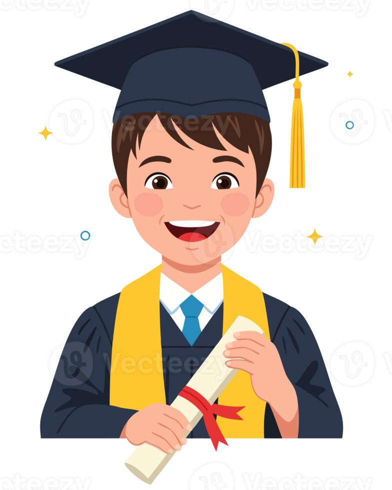 Joyful Young Boy Celebrating Graduation Milestone with Diploma and Cap, Expressing Happiness and Achievement in a Festive Atmosphere png