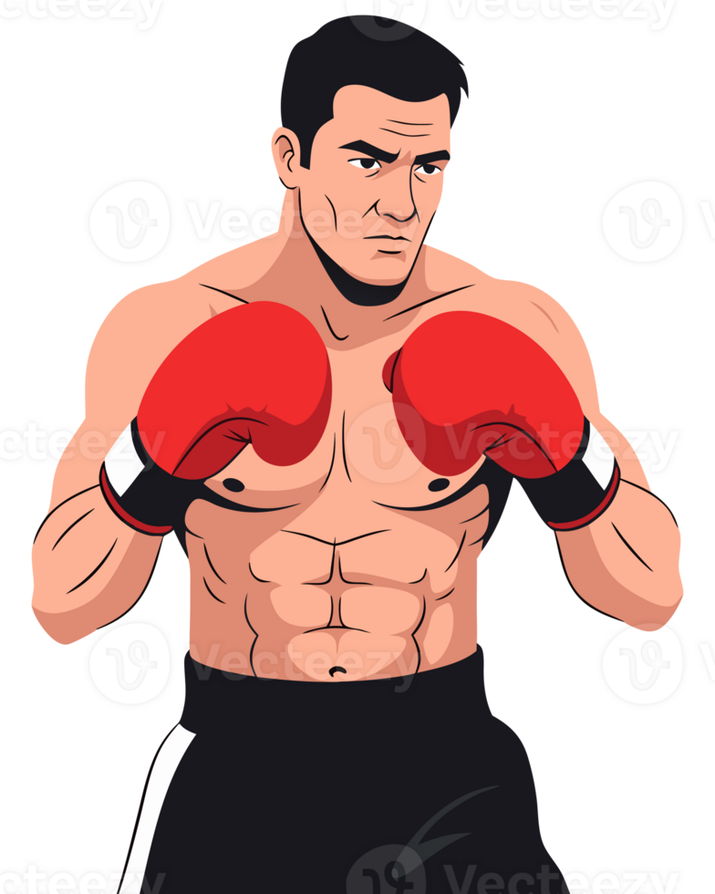 Strong Muscular Male Boxer Ready for Competition with Red Gloves in Athletic Pose Representing Sport and Fighting Spirit png