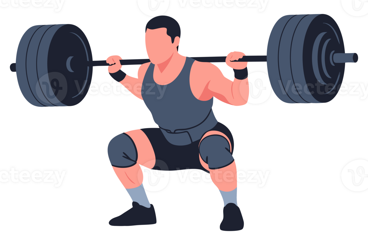 Strong Man Performing Barbell Squat for Weightlifting Workout in Gym Setting with Focus on Strength Training and Fitness Regimen png