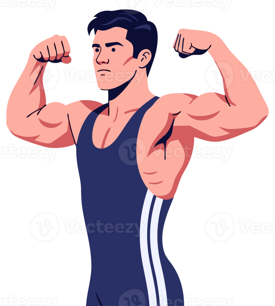 Dynamic Strong Man Flexing Muscles in Bodybuilding Pose Exuding Strength and Athleticism for Competition and Fitness Inspiration png
