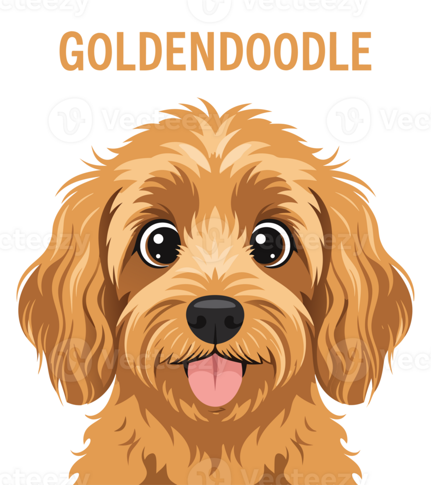 Adorable Goldendoodle Dog Illustration Featuring Friendly and Happy Canine Companion with Playful Expression and Warm Fur Texture png