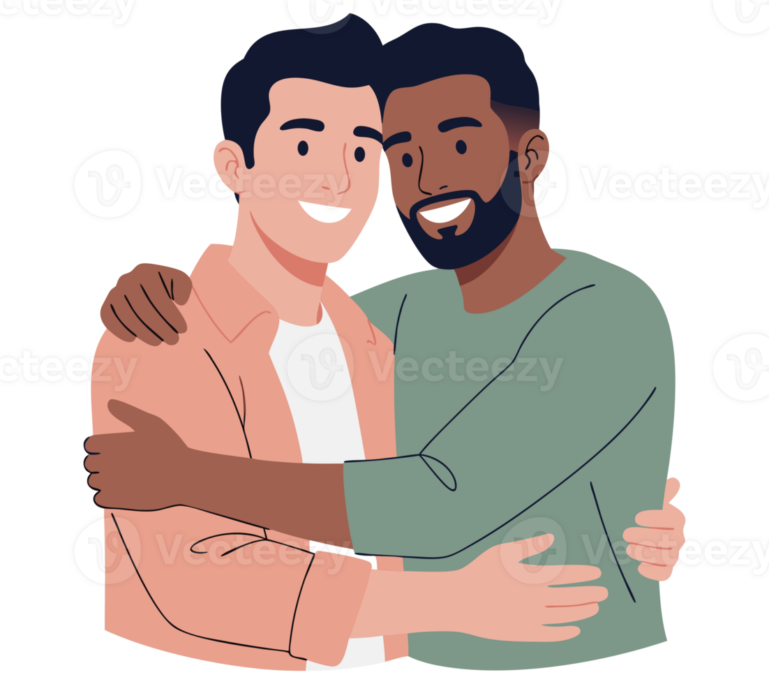 Two Diverse Men Embracing Each Other in a Happy and Supportive Moment of Togetherness and Friendship Representing Love and Acceptance png