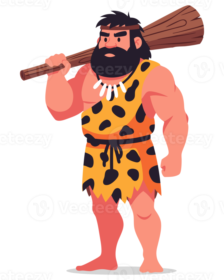 Concept of a Strong Caveman Holding a Club Illustrating Primitive Prehistoric Evolution in a Bold and Vibrant Cartoon Style png