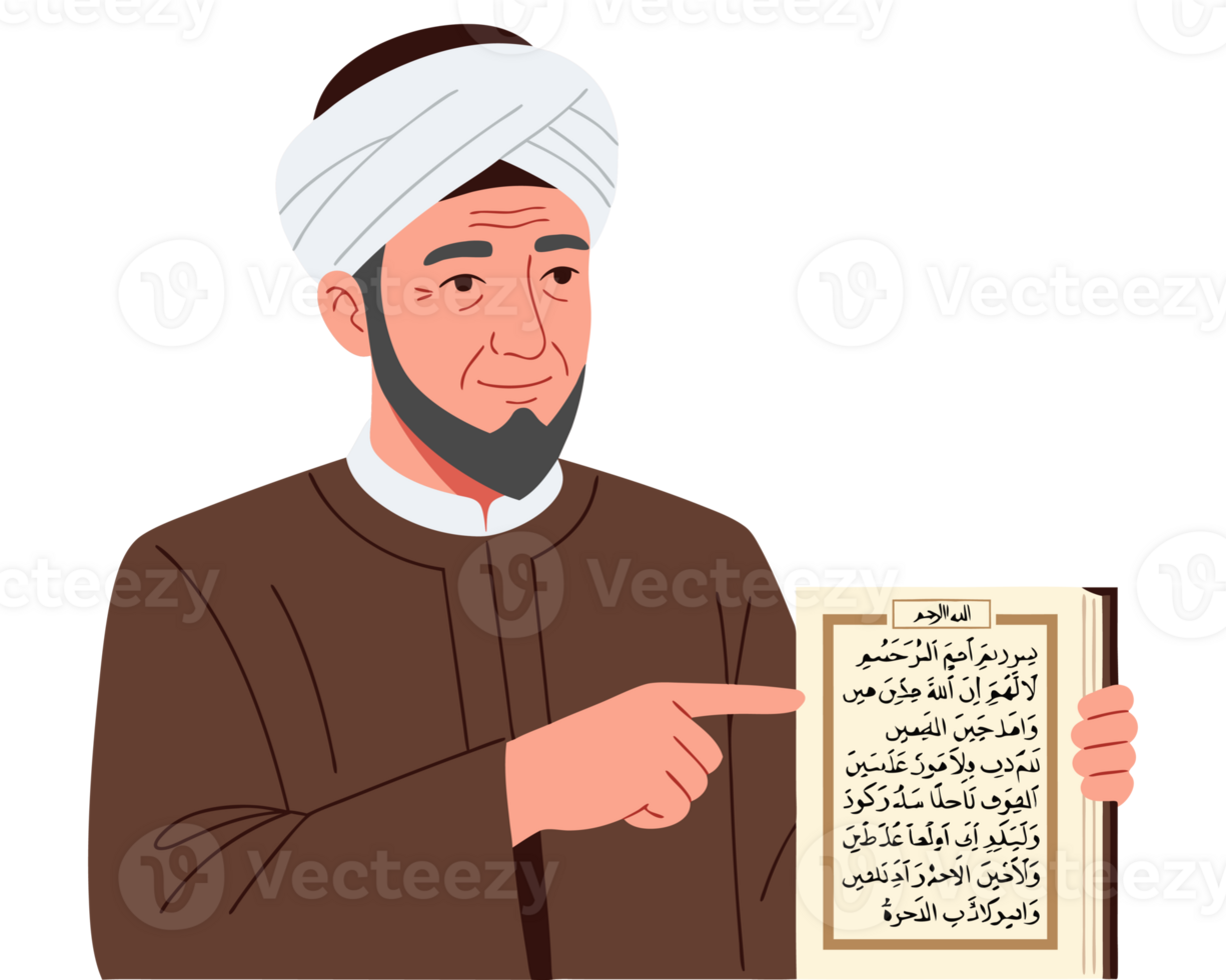 Muslim Scholar Holding Quran, Emphasizing Wisdom and Spirituality in Education, Exploring Religion and Life Lessons through Sacred Texts png