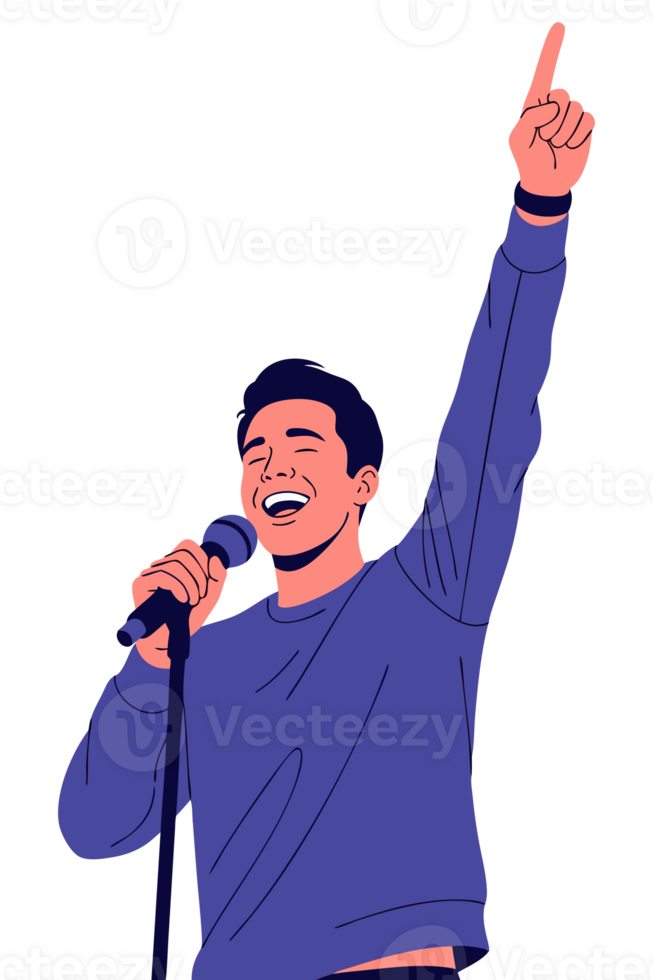 Joyful Male Performer Singing at a Concert, Capturing the Essence of Entertainment and Happiness in a Dynamic Karaoke Environment png