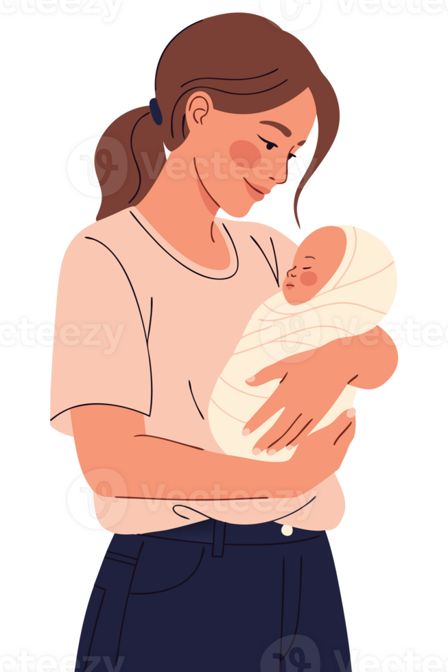 Heartwarming Moment of Mother Holding Newborn Baby with Love and Care in Family Environment, Showcasing Tenderness and Connection Between Parent and Child png