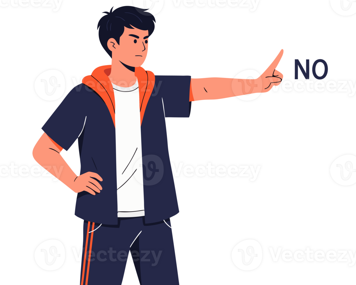 Man Expressing Firm Refusal with Gesture and Emphasis on Boundary in a Conceptual Representation of Disagreement png