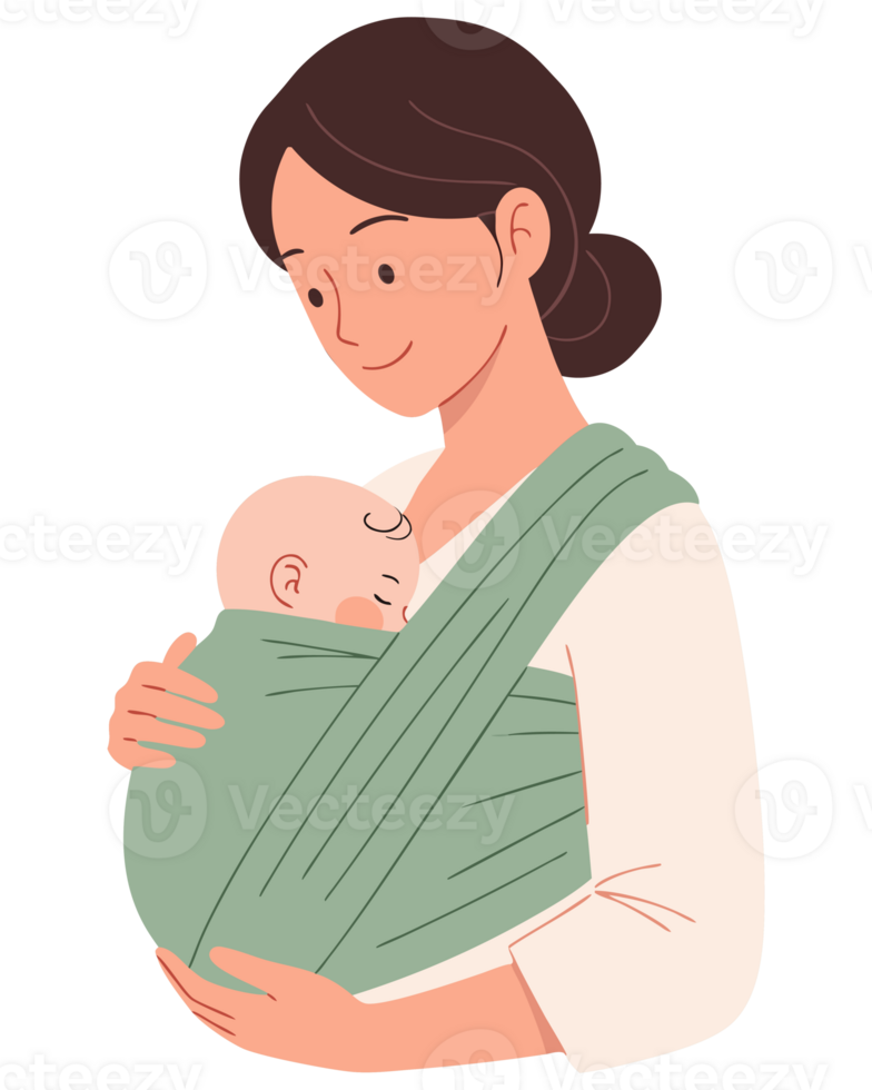 Heartwarming Mother and Baby Bonding Moment in Babywearing, Emphasizing Love and Family Connection through Gentle Embrace png