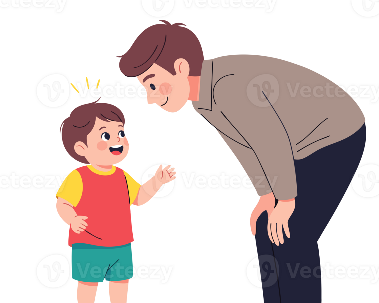 Heartwarming Interaction Between Father and Son, Illustrating Communication, Bonding, and Family Moments in Childhood png