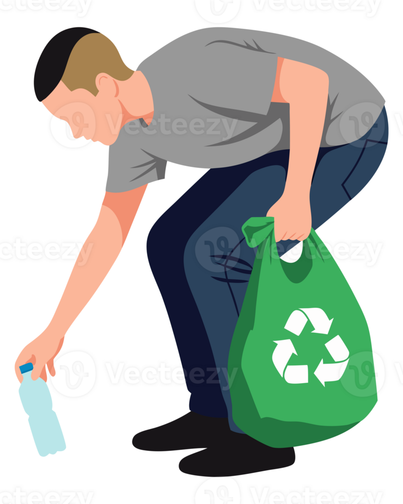 Man Collecting Plastic Waste for Environmental Protection in an Effort to Promote Sustainable Practices and Raise Awareness about Pollution png