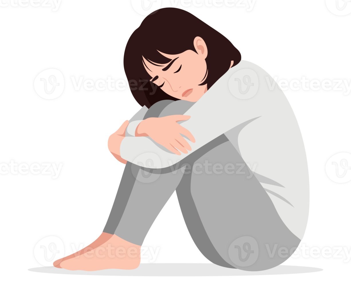 Emotional Isolation A Woman in Contemplation Reflecting Feelings of Loneliness, Grief, and Despair While Sitting in a Comfortable Pose png