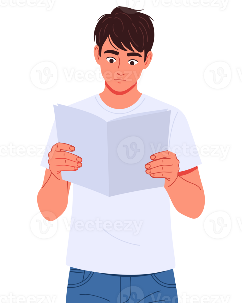 Young Man Engrossed in Reading a Book, Symbolizing Education, Knowledge Acquisition, and the Joy of Learning in a Contemporary Style Illustration png