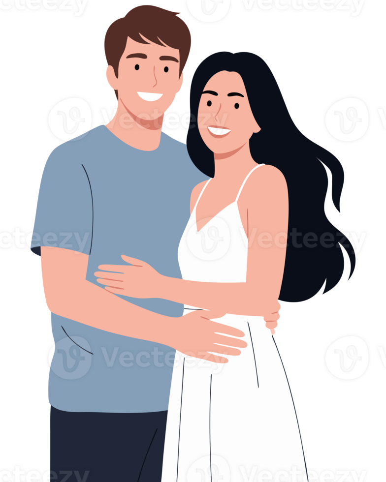 Happy Couple Embracing in Love and Togetherness Showcasing Connection, Joy, and Partnership in a Bright and Cheerful Illustration png