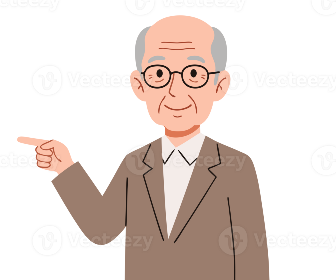Cheerful Elderly Man Offering Guidance and Direction with a Smile, Perfect for Family or Community Support Themes png