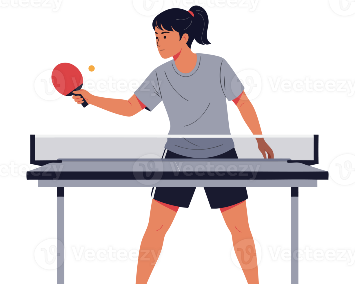 Female Athlete Engaging in Table Tennis Sport, Training with Paddle and Ball, Dynamic Movements on Indoor Court png