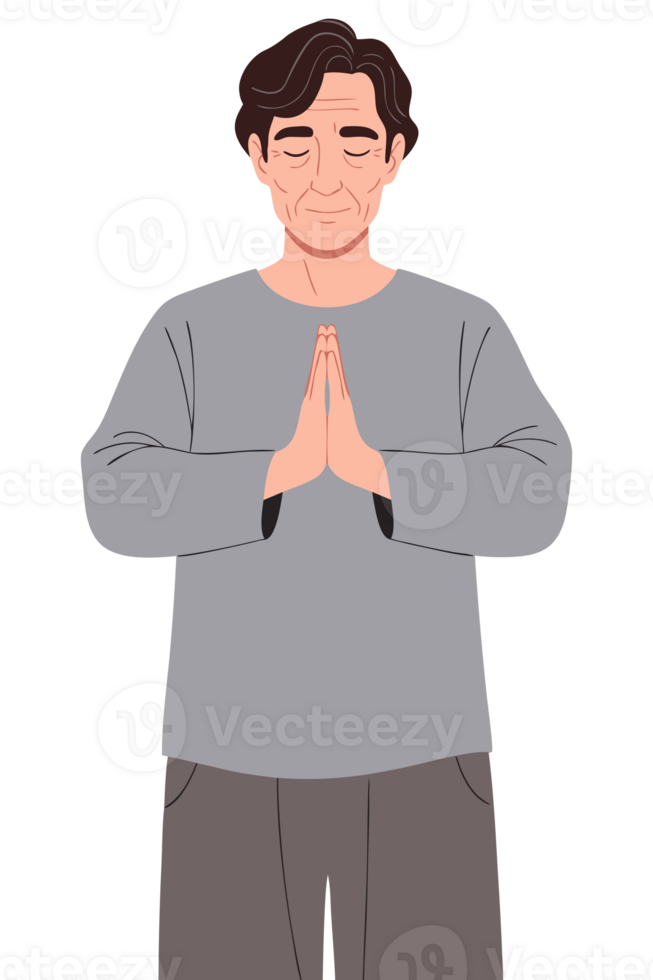 Serene Man in Prayer Pose Embracing Peace and Mindfulness Through Meditation for Inner Tranquility and Calmness in Daily Life png