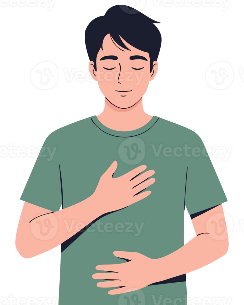 Man Practicing Deep Breathing Techniques for Relaxation and Mindfulness to Achieve Calmness and Enhance Well-Being in a Peaceful Setting png