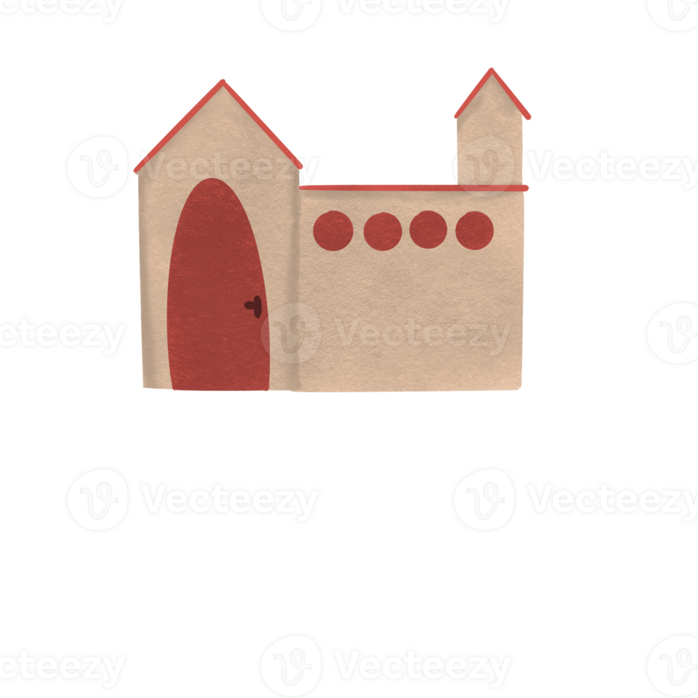 Cartoon Cream House with Red Roof and Arched Door - Flat Illustration png