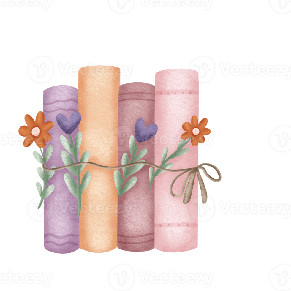 Cute Pastel Book Stack with Flowers Watercolor Education and Reading Clipart png
