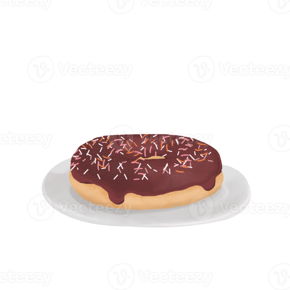 Chocolate Frosted Donut with Sprinkles on Plate Clipart png