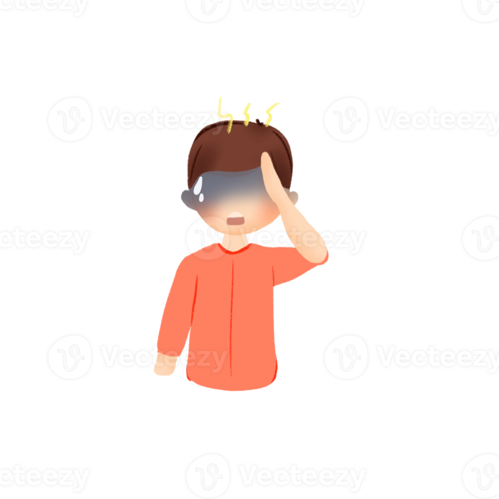 Boy with Headache or Dizziness Flat Cartoon Illustration png