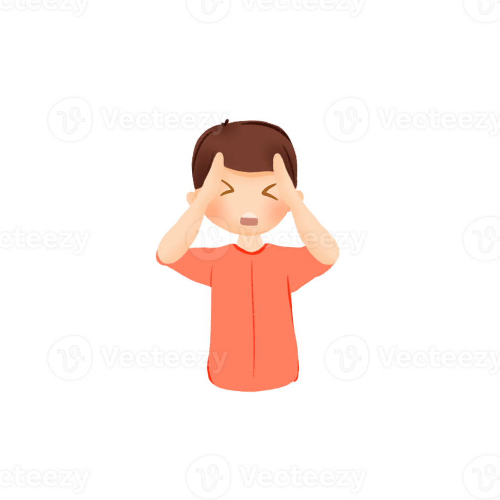 Flat Cartoon of Boy with Headache or Migraine Symptom png