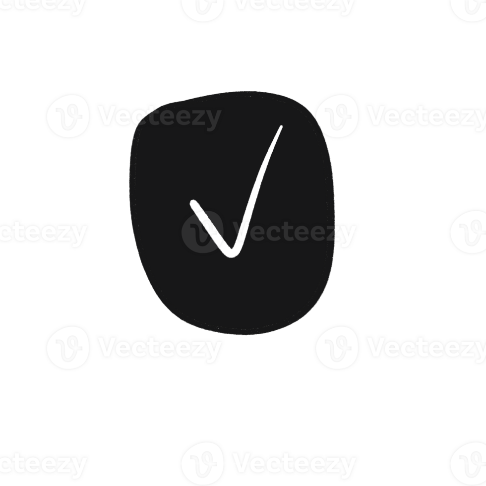 White Check Mark Icon on Black Oval Background Hand Drawn Sketch Style png