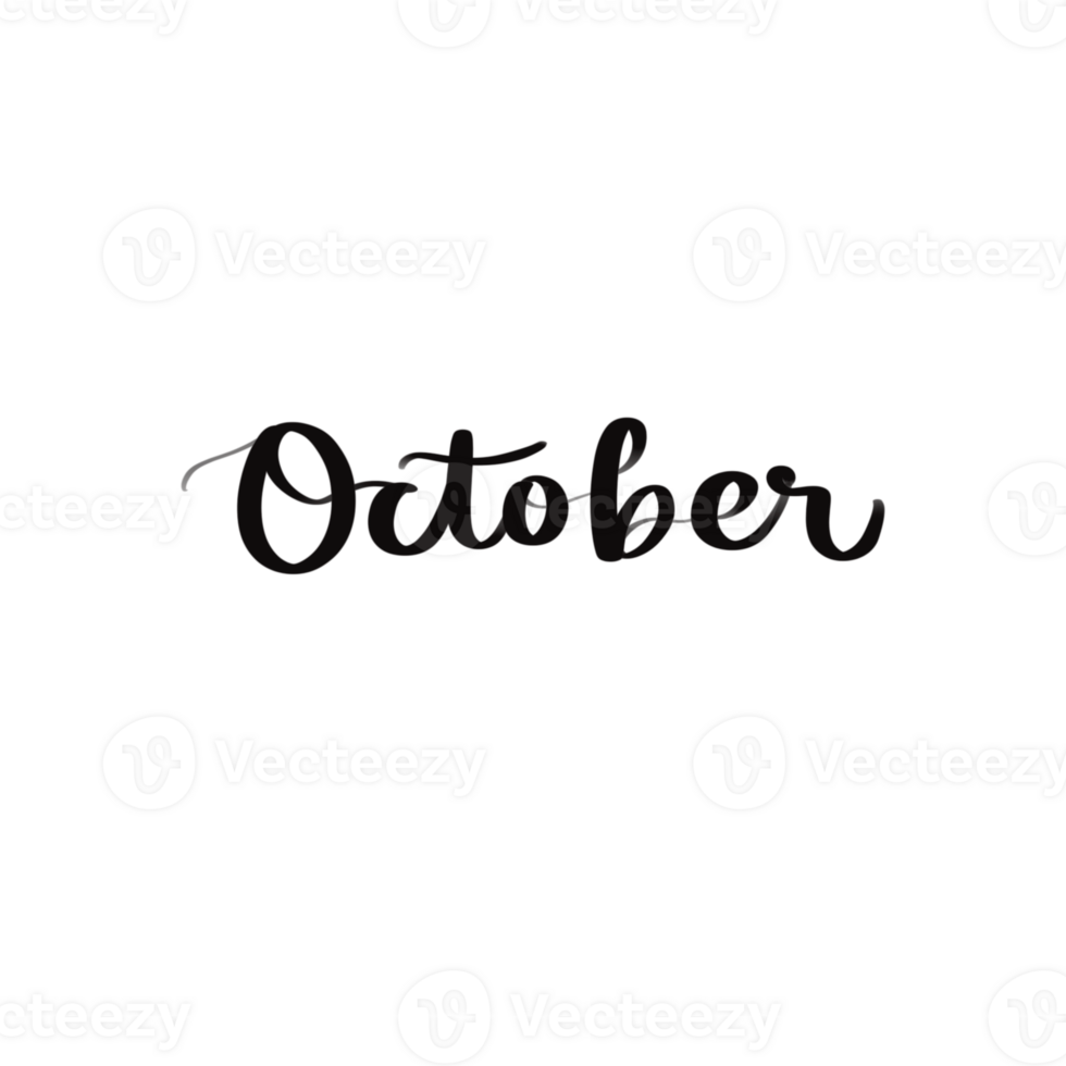 Handwritten October Lettering Calligraphy Word Illustration for Calendar and Fall Theme png