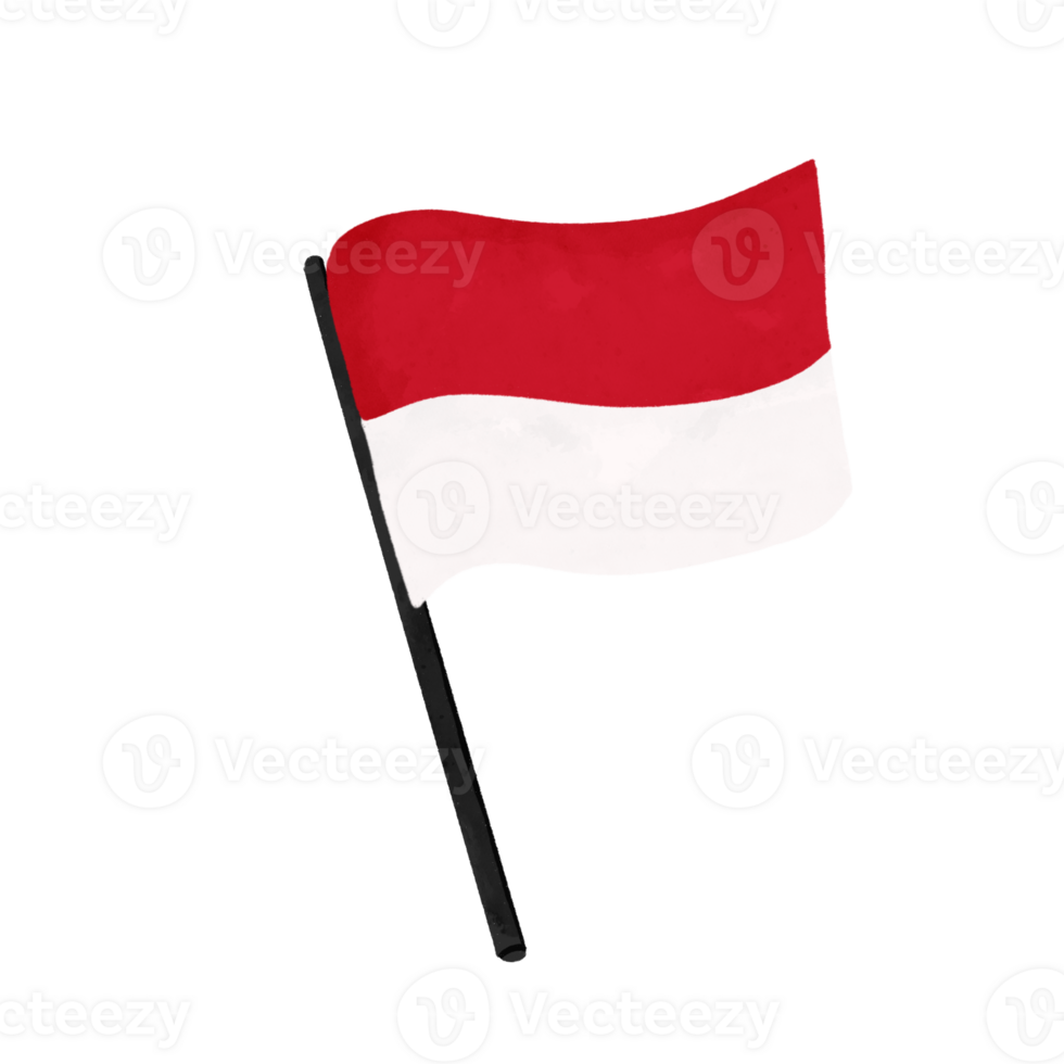 Red and White Flag Waving Illustration Hand-Drawn Style png
