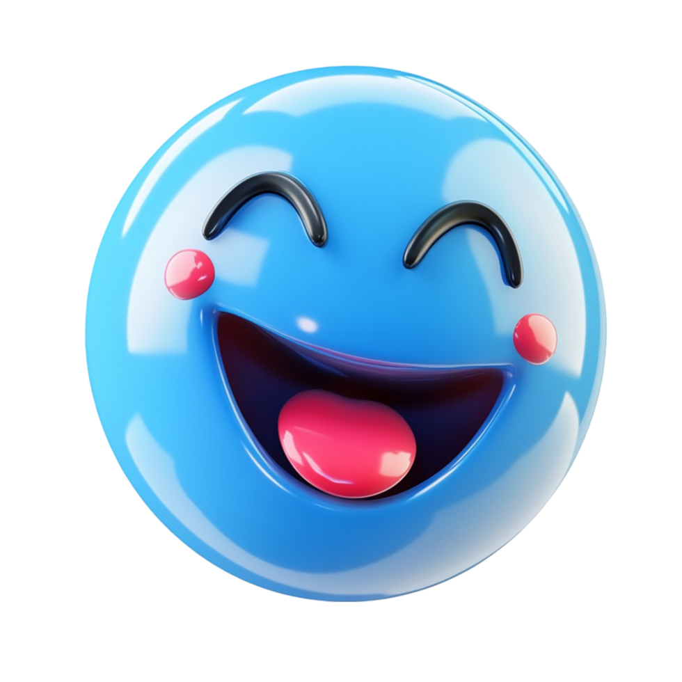 Blue emoji face with a wide open mouth and a cheerful expression conveying happiness joy and excitement in a fun way png